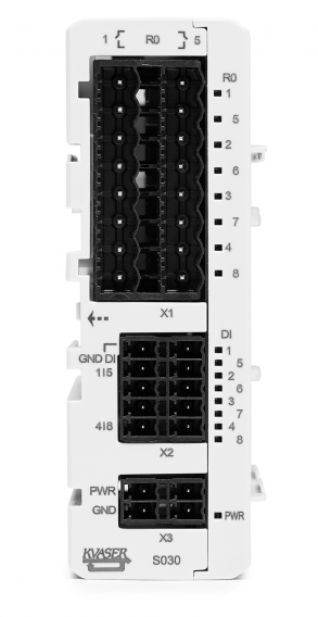 Module Kvaser DIN Rail S030-X11 Relay adds-on eight relays and eight digital inputs to Kvaser DIN Rail SE400S-X10 (EAN: 73-30130-01067-3)